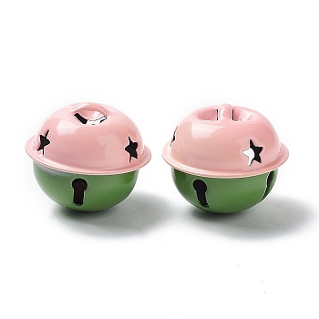 Spray Painted Iron Bell Pendants, Two Tone, Star Bell Charms, Pink, 24x21mm, Hole: 6x3mm