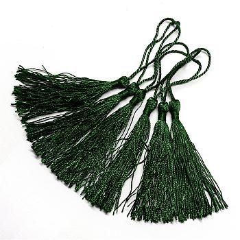 Polyester Tassel Decorations, Pendant Decorations, Dark Green, 130x6mm, Tassel: 70~90mm