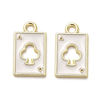 Light Gold Plated Alloy Enamel Pendants, Rectangle with Clubs Pattern, White, 18.5x10.5x1mm, Hole: 2mm