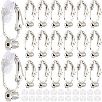 36Pcs Brass Clip-on Earring Converters Findings, with 36Pcs Comfort Silicone Clip on Earring Pads, Platinum, 19x6x9mm, Hole: 1mm