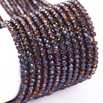 Electroplate Glass Beads Strands, Full Rainbow Plated, Faceted, Rondelle, DarkSlate Blue, 2x1.5mm, Hole: 0.6mm, about 235~247pcs/Strand, 14.57~14.76 inch(37~37.5cm)