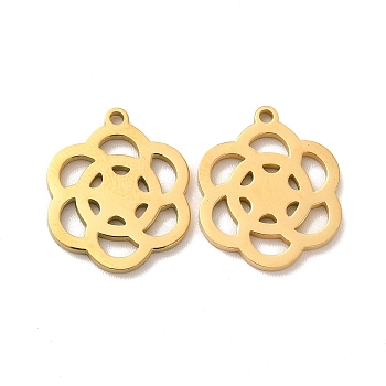 Ion Plating(IP) 304 Stainless Steel Pendants, Hollow Flower Charms, Golden, 18x15x1.4mm, Hole: 1.4mm