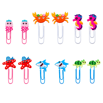 36Pcs 6 Style Sea Animal Shape Iron Paperclips, Cute Paper Clips, Funny Bookmark Marking Clips, 55~65x18~33x5~5.5mm, 6pcs/style
