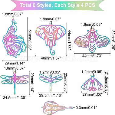 unicraftale 24個 6 スタイル 201 ステンレススチールフィリグリービッグペンダント(STAS-UN0023-16)-4