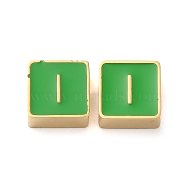 Real 14K Gold Plated Light Green Letter I Stainless Steel+Enamel Beads