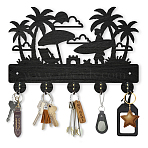 Wood & Iron Wall Mounted Hangers, Decorative Organizer Rack, with 2Pcs Screws, 5 Hooks for Bag Clothes Key Scarf Hanging Holder, Sandbeach, 200x300x7mm.(HJEW-WH0055-063)