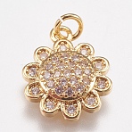 Brass Micro Pave Cubic Zirconia Charms, Cadmium Free & Lead Free, Flower, Golden, 14x11.5x3mm, Hole: 2mm(X-ZIRC-E147-34G)