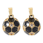 Sports Brass Micro Pave Clear Cubic Zirconia Pendants, with Enamel, Football Charms, Golden, 15.5x12.5mm, Hole: 4x2.5mm, 2pcs/set(KK-TA0008-67)