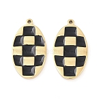 304 Stainless Steel Enamel Pendants, Oval with Tartan Pattern Charms, Golden, 20.5x11.5x2mm, Hole: 1.2mm(STAS-P447-01A-G)