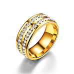 201 Stainless Steel Rhinestone Finger Ring, Golden, 8mm, US Size 8(18.1mm)(FS-WGE7DD5-12)