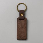 Wooden & Leather Keychains, with Iron Findings, Rectangle, Antique Bronze, Saddle Brown, 112mm(WOOD-WH0030-76)