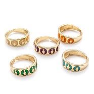 (Jewelry Parties Factory Sale)Brass Enamel Cuff Rings, Open Rings, Wide Band Rings, Long-Lasting Plated, Saint, Golden, Mixed Color, US Size 5, Inner Diameter: 16mm(RJEW-I077-34-G)