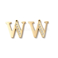 Real 14K Gold Plated 304 Stainless Steel Pendants, with Rhinestone, Letter W, 18x19.5x2mm, Hole: 1.2mm(STAS-L022-157G-W)