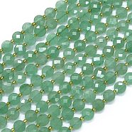 Natural Green Aventurine Beads Strands, with Seed Beads, Faceted, Flat Round, 6~6.5x4mm, Hole: 1mm, about 50pcs/strand, 15.35''(39cm)(G-K389-B49-01)