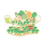 Saint Patrick's Day Alloy Enamel Pendants, Light Gold, Human, 26x35x1.5mm, Hole: 1.8mm(ENAM-P251-B06-LG)