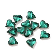 Glass Rhinestone Cabochons, Pointed Back & Silver Back Plated, Heart, Emerald, 8x8x3mm(GGLA-P002-09A-06)