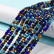 Glass Beads Strands, Faceted, Rondelle, Medium Blue, 4x3mm, Hole: 0.4mm, about 123~127pcs/strand, 15.75~16.5 inch(40~42cm)(EGLA-A034-M4mm-36)