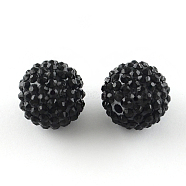 Resin Rhinestone Beads, with Acrylic Round Beads Inside, for Bubblegum Jewelry, Black, 22x20mm, Hole: 2~2.5mm(RESI-S315-20x22-01)