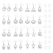 14 Pairs 14 Styles Glass Blank Dome Dangle Earrings, 304 Stainless Steel Earrings, Square & Hexagon & Rectangle & Teardrop & Flower, Stainless Steel Color, 43~52mm, Pin: 0.7mm, 1Pair/style(EJEW-AB00021)