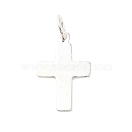 925 Sterling Silver Charms, with Jump Rings, Silver Color Plated, Cross, 12.5x8x0.5mm, Hole: 2.5mm(STER-B007-01S-01)