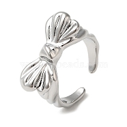 Brass Open Cuff Ring, Bowknot, Real Platinum Plated, US Size 6 1/2(16.9mm)(RJEW-C037-04P)
