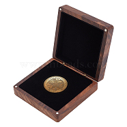 Square Wooden Single Coin Storage Boxes, Magnetic Commemorative Coin Badge Display Gift Case, Coconut Brown, 10.3x10.3x3.9cm(CON-WH0089-55)