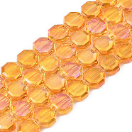 Electroplate Translucent Glass Beads Strands, AB Color Plated, Half Plated, Faceted, Octagon, Orange, 7~8x7~8x4mm, Hole: 1.2mm, about 72pcs/strand, 20.47 inch(52cm)(EGLA-N002-27-D04)