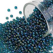 TOHO Round Seed Beads, Japanese Seed Beads, (167BD) Transparent AB Teal, 11/0, 2.2mm, Hole: 0.8mm, about 1110pcs/10g(X-SEED-TR11-0167BD)