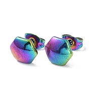 Ion Plating(IP) 304 Stainless Steel Hexagon Stud Earrings for Women, Rainbow Color, 8x9mm, Pin: 0.8mm(EJEW-I285-04A-MC)