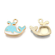 Alloy Charms, with Enamel, Whale, Light Gold, Sky Blue, 14x15x2mm, Hole: 1.8mm(ENAM-S119-040B)