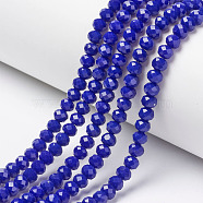 Opaque Solid Color Glass Beads Strands, Faceted, Rondelle, Blue, 6x5mm, Hole: 1mm, about 85~88pcs/strand, 16.1~16.5 inch(41~42cm)(EGLA-A034-P6mm-D07)