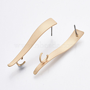 Smooth Surface Iron Stud Earring Findings, with Loop, Raw(Unplated) Pins, Cadmium Free & Lead Free, Matte Gold Color, 42x6.5mm, Hole: 4mm, Pin: 0.7mm(IFIN-T012-89-RS)