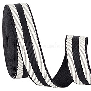 Elite 9.4~10 Yards Polycotton Striped Ribbons, Flat, Black, White, 1-1/2 inch(38mm)(SRIB-PH0010-33)