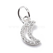 925 Sterling Silver Cubic Zirconia Pendants, with Jump Ring Charms, Moon, 10.5x6x1.5mm(STER-Q001-02S-01)