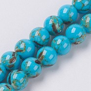 Sea Shell and Synthetic Turquoise Assembled Beads Strands, Round, Deep Sky Blue, 6mm, Hole: 1.2mm, about 65pcs/strand, 15.7 inch(40cm)(G-G758-04-6mm)