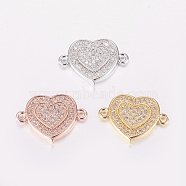 Brass Micro Pave Cubic Zirconia Links, Clear, Heart, Mixed Color, 12.5x17x2mm, Hole: 1mm(ZIRC-E150-07)