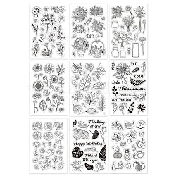 Globleland 9 Sheets 9 Style PVC Plastic Stamps, for DIY Scrapbooking, Photo Album Decorative, Cards Making, Stamp Sheets, Floral & Food Pattern, Mixed Patterns, 16x11x0.3cm, 1 sheet/style(DIY-GL0002-84D)