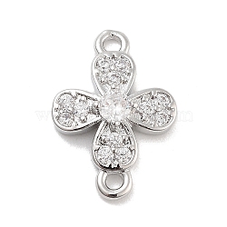 Brass Pave Clear Cubic Zirconia Flower Links Connector Charms, Platinum, 16.5x11.5x3.5mm, Hole: 1.4mm(KK-Z061-02P-02)