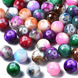 Baking Painted Opaque Solid Color Glass Beads, Imitation Jade, Round, Mixed Color, 8.5x8mm, Hole: 1.4mm(DGLA-N033-07)