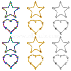 12Pcs 6 Styles Ion Plating(IP) 304 Stainless Steel Linking Ring Rhinestone Settings, Star & Heart, Mixed Color, Fit for 1.5mm Rhinestone, 21~23.5x22~25x1.5mm, 2pcs/style(STAS-FH0002-03)