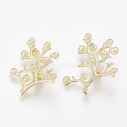 (Holiday Stock-Up Sale)Brass Brooch Findings, For Half Drilled Beads, Branch, Nickel Free, Real 18K Gold Plated, 38x33.5mm, Pin: 1mm(KK-T027-07G)