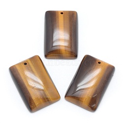 Natural Tiger Eye Pendants, Rectangle, 30x20x6mm, Hole: 1.5mm(G-E490-L01)