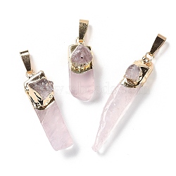 Natural Rose Quartz Big Pendants, with Golden Plated Brass Snap on Bails, Rectangle Charms, 20~74x8~14x6~16mm, Hole: 10x4mm(G-B066-01G-03)