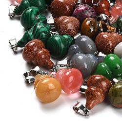 Natural & Synthetic Mixed Gemstone Pendants, with 201 Stainless Steel Finding, Gourd, Mixed Dyed and Undyed, 22~23x13mm, Hole: 4x7mm(G-B127-03P)