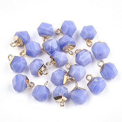 Natural White Jade Charms, with Iron Findings, Faceted, Dyed, Golden, 11~12x8x8mm, Hole: 1.5mm(X-G-S344-08C)