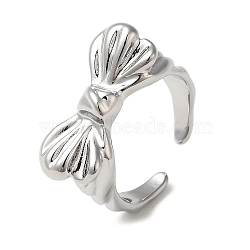 Brass Open Cuff Ring, Cadmium Free & Nickel Free & Lead Free, Bowknot, Real Platinum Plated, US Size 6 1/2(16.9mm)(RJEW-C037-04P)