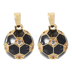 Sports Brass Micro Pave Clear Cubic Zirconia Pendants, with Enamel, Football Charms, Golden, 15.5x12.5mm, Hole: 4x2.5mm, 2pcs/set(KK-TA0008-67)