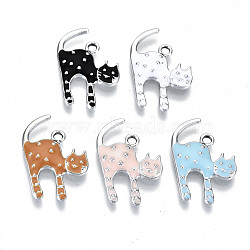 Eco-Friendly Zinc Alloy Pendants, with Enamel, Cadmium Free & Nickel Free & Lead Free, Cat Shape, Platinum, Mixed Color, 22~23x14~15x2~3mm, Hole: 1.8mm(X-FIND-N048-45-NR)