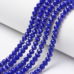 Opaque Solid Color Glass Beads Strands, Faceted, Rondelle, Blue, 6x5mm, Hole: 1mm, about 83~85pcs/strand, 38~39cm(EGLA-A034-P6mm-D07)