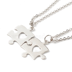 304 Stainless Steel Puzzle Piece Pendant Necklaces Sets, Best Friend Necklaces for Friendship Gifts, Hollow Heart, Stainless Steel Color, 17.31 inch(45.5cm), 2pcs/set(NJEW-JN03516-02)